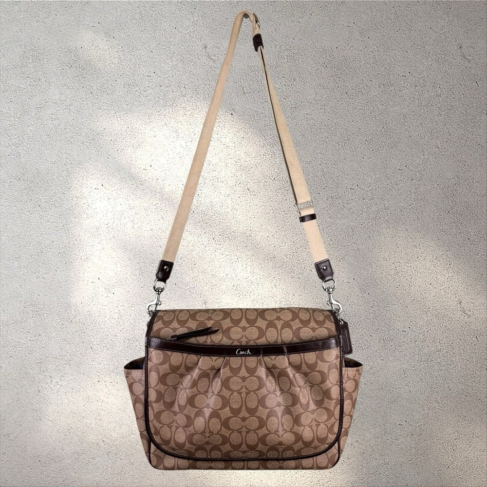 COACH ASHLEY SIGNATURE CANVAS BABY MESSENGER BAG F1276 F18373 BLACK GREY DIAPER - Picture 2 of 10